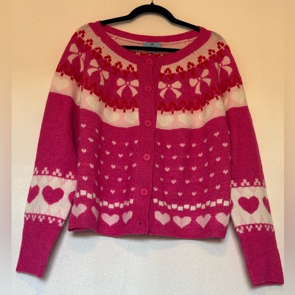 ๐ Pink Cece Hearts and bows cardigan sweater size Large ๐ - Picture 2 of 8